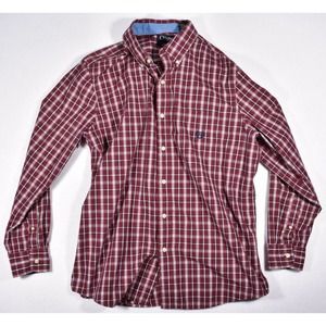 Chaps Long Sleeve Mens Dress Shirt Size Large Red White Checkered Dress Shirt